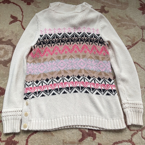 Talbots Womens Size M Fair Isle Cowl Neck Ivory Chunky Sweater - Picture 2 of 4